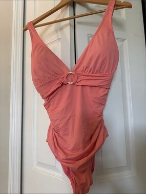 Michael Kors Coral One-Piece Swimsuit with Gold Ring